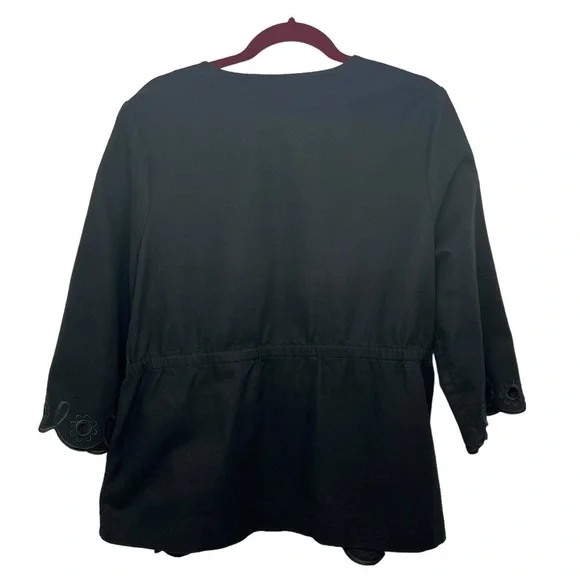 Bob Mackie Art To Wear Black Cotton Floral Eyelet Tie Waist Jacket Womens Large - Picture 9 of 11